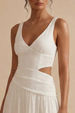 A-Line Cut Out V-Neck Long Bridal Shower Dress