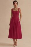 White Square Neck A-Line Corset Long Rehearsal Dinner Dress with Pockets