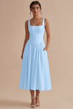 White Square Neck A-Line Corset Long Rehearsal Dinner Dress with Pockets