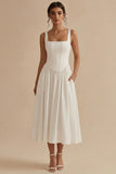 A-Line Square Neck Corse Satin White Dress