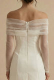 Off the Shoulder Double Breasted Bodycon Little White Dress with Long Sleeves