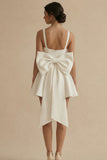 Satin A-Line Square Neck Little White Dress with Large Bow