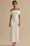 White Off the Shoulder Sheath Long Engagement Dress