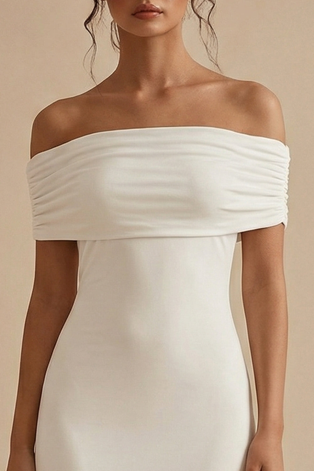 ZAPAKA Women White Long Engagement Dress Off the Shoulder Sheath Satin