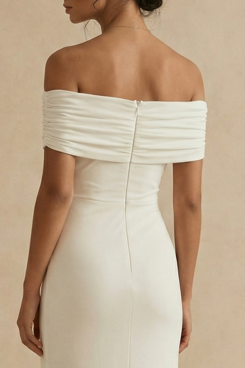 ZAPAKA Women White Long Engagement Dress Off the Shoulder Sheath Satin