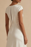 White Cowl Neck Sheath Long Rehearsal Dinner Dress with Slit