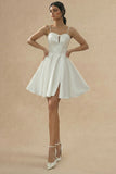 White Satin A-Line Spaghetti Straps Cut Out Graduation Dress