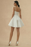 A-Line Spaghetti Straps Mini Little White Dress with Slit