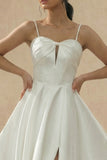 White Satin A-Line Spaghetti Straps Cut Out Graduation Dress