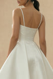 White Satin A-Line Spaghetti Straps Cut Out Graduation Dress
