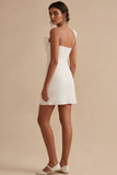Sheath Spaghetti Straps Little White Dress with 3D Flowers