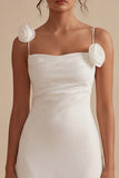 Sheath Spaghetti Straps Little White Dress with 3D Flowers