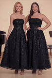 Strapless A Line Dusty Blue Sequins Long Choir Dress