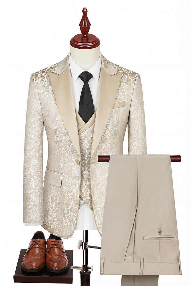 Zapaka Men Black Suits 3-Piece Peaked Lapel One Button Formal Suits ...