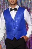 Sparkly Black Single Breasted V-Neck Men's Suit Vest with Sequins