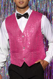 Sparkly Black Single Breasted V-Neck Men's Suit Vest with Sequins