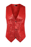Sparkly Black Single Breasted V-Neck Men's Suit Vest with Sequins