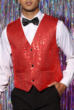 Sparkly Black Single Breasted V-Neck Men's Suit Vest with Sequins