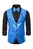 Black V-Neck Single Breasted Sequins Men's Suit Vest