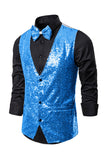 Black V-Neck Single Breasted Sequins Men's Suit Vest