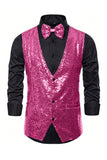 Black V-Neck Single Breasted Sequins Men's Suit Vest