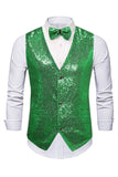 Black V-Neck Single Breasted Sequins Men's Suit Vest