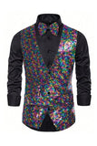 Black V-Neck Single Breasted Sequins Men's Suit Vest