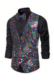 Black V-Neck Single Breasted Sequins Men's Suit Vest