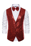 Black V-Neck Single Breasted Sequins Men's Suit Vest