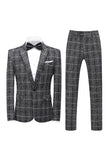 Black Plaid Notched Lapel One Button 3-Piece Men's Formal Suits