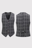 Black Plaid Notched Lapel One Button 3-Piece Men's Formal Suits