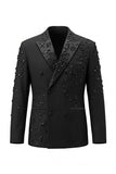 Sparkly Black Beaded Peaked Lapel Double Breasted 2-piece Men's Prom Suits