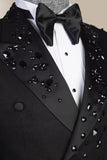 Sparkly Black Beaded Peaked Lapel Double Breasted 2-piece Men's Prom Suits