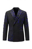 Sparkly Black Beaded Peaked Lapel Double Breasted 2-piece Men's Prom Suits