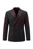 Sparkly Black Beaded Peaked Lapel Double Breasted 2-piece Men's Prom Suits