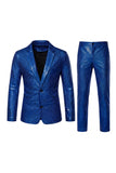 Black Metallic Grid Single Breasted Notched Lapel 2-Piece Men's Prom Suits