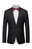 Black Jacquard Shawl Lapel Single Breasted Men's Blazer with Bowtie