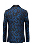 Black Jacquard Shawl Lapel Single Breasted Men's Blazer with Bowtie