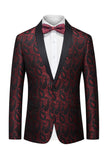 Black Jacquard Shawl Lapel Single Breasted Men's Blazer with Bowtie