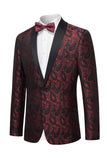 Black Jacquard Shawl Lapel Single Breasted Men's Blazer with Bowtie
