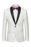 Black Jacquard Shawl Lapel Single Breasted Men's Blazer with Bowtie