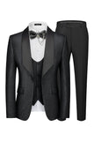 3 Piece Blue One Button Shawl Lapel Jacquard Men's Prom Suits