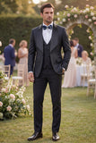 3 Piece Blue One Button Shawl Lapel Jacquard Men's Prom Suits