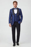 3 Piece Blue One Button Shawl Lapel Jacquard Men's Prom Suits