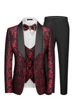 3 Piece Blue One Button Shawl Lapel Jacquard Men's Prom Suits