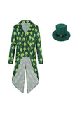 Retro Green Shamrock Slim Fit Tuxedo Jacket with Hat