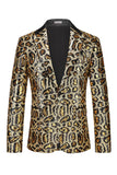 Sparkly Burgundy Leopard Sequin Peak Lapel Single Breasted Men' Blazer