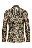 Sparkly Burgundy Leopard Sequin Peak Lapel Single Breasted Men' Blazer