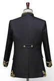 Baroque-Style Black Floral Embroidered Stand-Collar Men's 3-Piece Suit