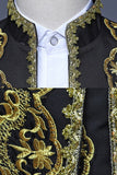Baroque-Style Black Floral Embroidered Stand-Collar Men's 3-Piece Suit